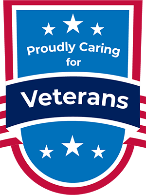 Proudly Caring for Veterans - vertical badge - 300x400